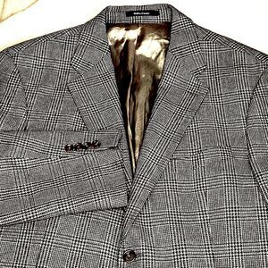 Peerless Man Vtg Sport Coat Wool Glen Plaid 44 46 Brown Black
